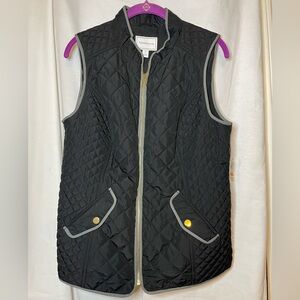 NWT Charter Club Deep Black Quilted Vest w/ 2 Side Pockets w Gold Accents Size S